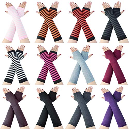 Tongcloud 12 pairs Women Winter Long Fingerless Gloves Knitted Arm Warmer Gloves - Color Set 1 - 11.8x3.5 Inch (Pack of 24)