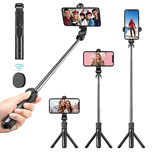 Phone Tripod Stand, Selfie Stick Tripod - Extendable Tripod Stick with Remote - Wireless Selfie Stick Tripod, Portable Tripod for Phone (Black) - Black