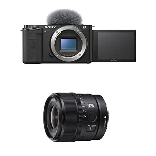 Sony Alpha ZV-E10 - APS-C Interchangeable Lens Mirrorless Vlog Camera - Black w/E 15mm F1.4 G APS-C Large-Aperture Wide-Angle G Lens - Black - w/ 15mm - Base & Lens