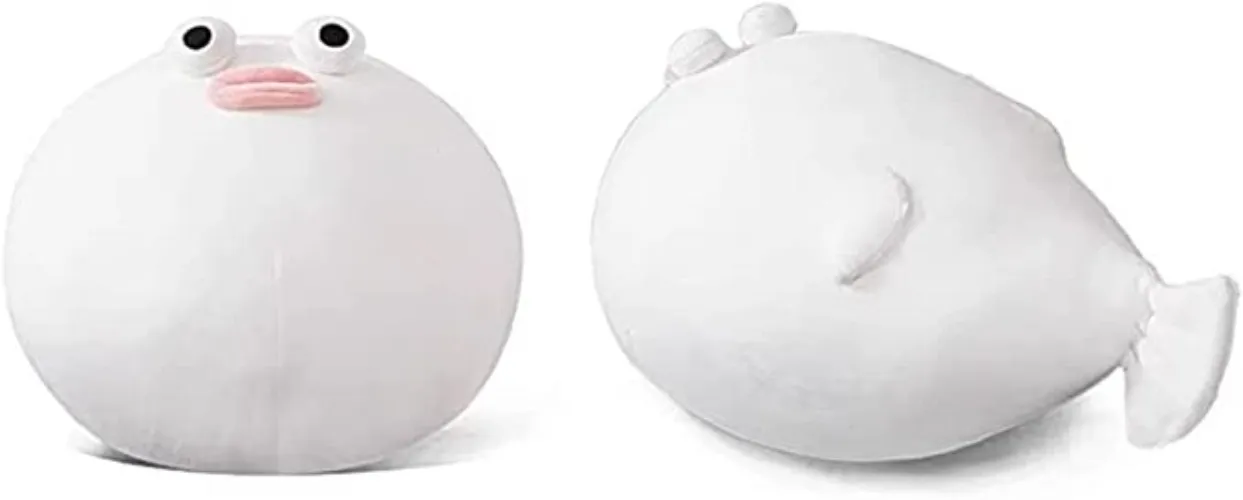 Goylmc Chubby Puffer Fish Plush Pillow, Sea Animals Swell Fish Stuffed Animal Soft Aquarium Balloon Fish Box Fish Plush Dolls Gifts for Girls Boys Adults (19.6 inch,White)