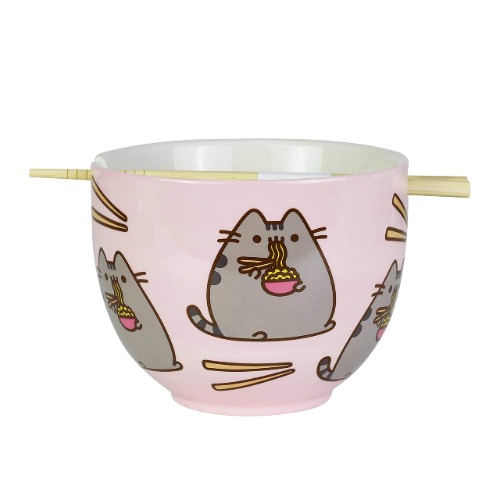 Enesco Pusheen by Our Name is Mud Ramen Bowl and Chopsticks Set, 4", Pink - 