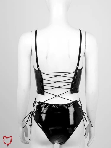 Black Goth Wet Look Bodysuit. - Black / L