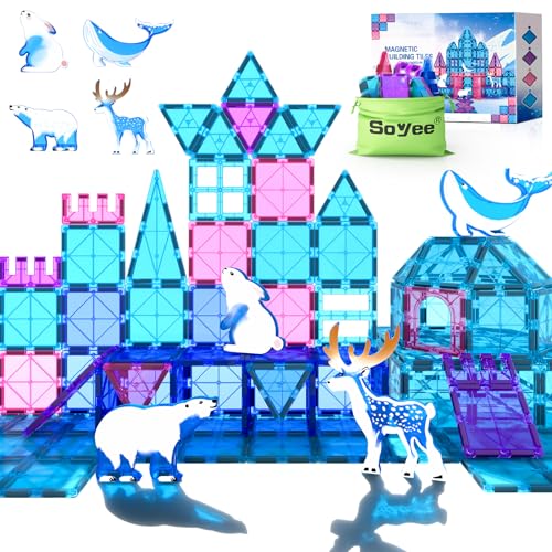 Magnetic Tiles Frozen Toys Arctic Animal Magnet Tiles Toddler Toys for Girls Ages 3-5 4-7 6-8 Pretend Play Magnetic Toys Building Blocks Kids Toys Gifts for 3+ Year Old STEM Learning and Fun - Magnetic Tiles Arctic Animal