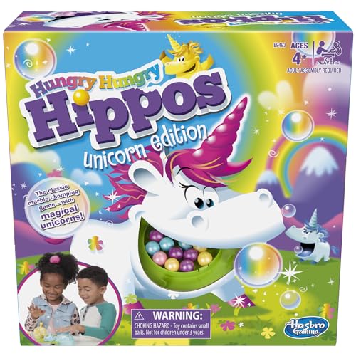 Hasbro Gaming Hungry Hippos Unicorn Edition Pre-School Board Game for Kids Ages 4 and Up; 2-4 Players - Multicolored