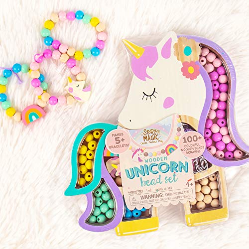 Story Magic Unicorn Bead Set, Create Your Own Magical Beaded Jewelry, 100+ Large Hole Wood Beads, Great for Sleepovers or Weekend Activity, Bead Kit for Toddlers and Kids Ages 4, 5, 6, 7 - Unicorn Bead Set