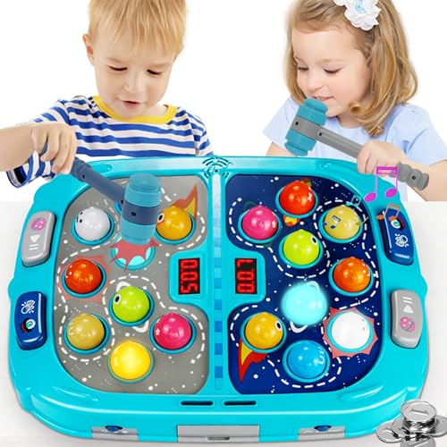 Whack Mole Game for Toddlers, Toys for 3-12 Year Old Boys and Girls, Whack Mole Toys for Kid,Gifts for 3 4 5 6+ Year Old Boys, Interactive Educational Toys with Sound and Light, PK Mode with 2 Hammers - Blue