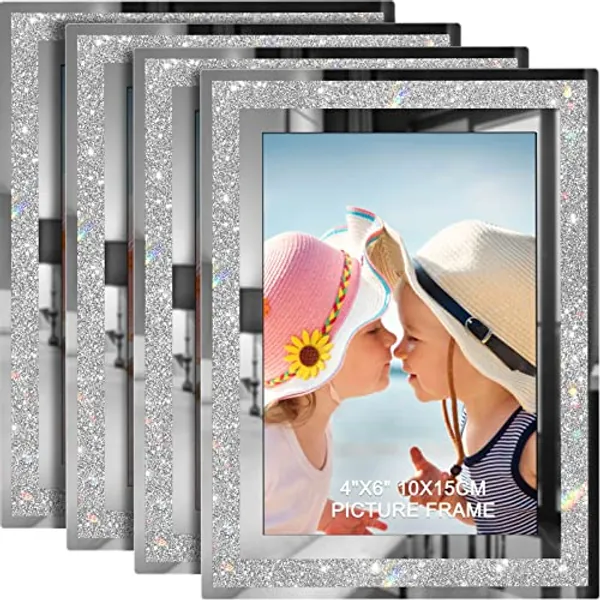 IZIDDO 4x6 Picture Frames Set of 4, Glitter Glass Photo Frame for Tabletop Display, Gift Picture Frame, Horizontally or Vertically