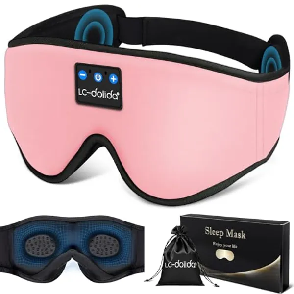 Sleep Mask with Bluetooth Headphones,LC-dolida Sleep Headphones Bluetooth Sleep Mask 3D Sleeping Headphones for Side Sleepers Best Gift and Travel Essential (Pink)