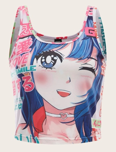 SHEIN ICON 90s Japanese Letter & Figure Graphic Tank Top | SHEIN USA