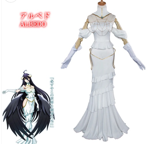 Uwowo Anime Overlord Albedo Cosplay Plus Size White Dress Costume