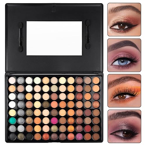 LaRoc 88 Colour Eyeshadow Palette - Natural Tones Makeup Set, Mirror and Applicators | Eye Shadows in Matte, Shimmer, and Sparkly Shades, Long Lasting Make Up Palette in Hard Case