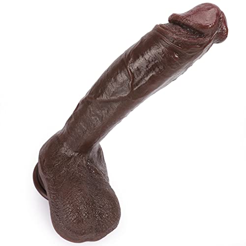 10.5 inch Realistic Veined Dildo with Suction Cup, For Anal Play and Couples - Black - Dark - X-Large