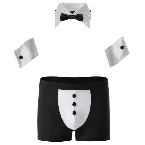Mens Butler Lingerie Underwear Tuxedo Waiter Server Brief Costume Outfit