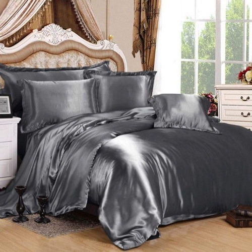 Glam Bedding Hotel Quality 100% Silky Like Satin 500 GSM 3 PC Comforter Set (1 Comforter + 2 Pillow Sham) Dark Grey, Oversized King Size