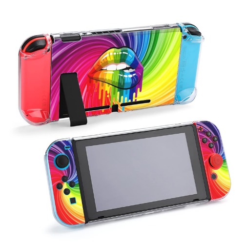 GADZILLE Dockable Switch Case Rainbow Lips Switch Case 360°Full Protection Anti-Fall-Scratch Durable Hard Nintendos Switch Case Protector for Switch Console and Joy-Cons