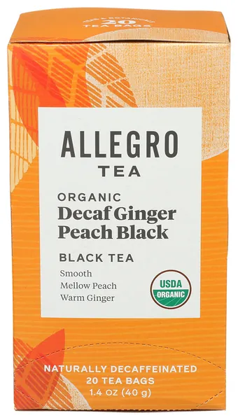 Allegro Tea, Organic Decaf Ginger Peach Black Tea Bags, 20 ct - 