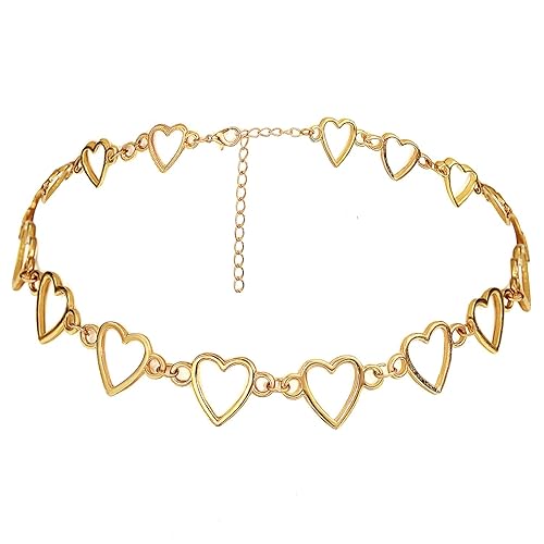 Suyi Choker Necklace - Simple Geometric Circle Choker Statement Clavicle Necklace for Women Necklace Jewerly - Heart-Gold