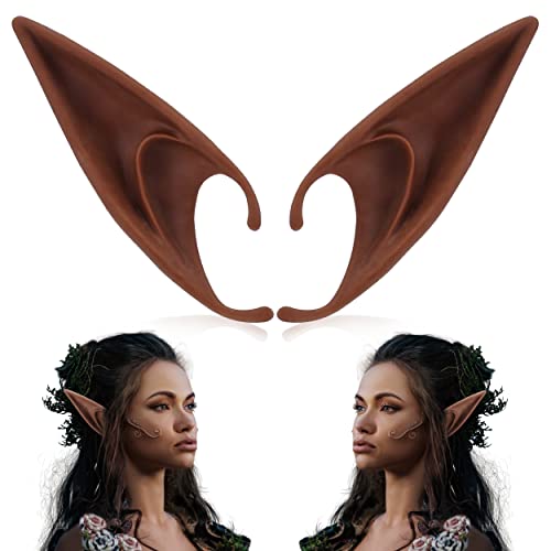 FRESHME Long Brown Elf Ears - Cosplay Fairy Ears, Pixie Pointy Ears Vampire Dress Up Accessories for Halloween Renaissance Fantasy LARP Masquerade Party - Brown Long Elf Ears(1 Pair)