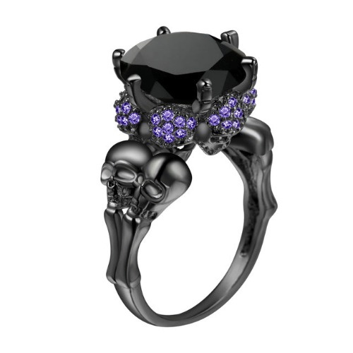 Queen Of Darkness Purple Skull Rhodium Ring - 9 / Black