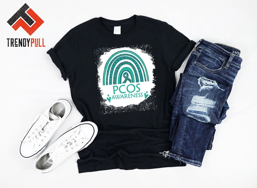 Rainbow PCOS awareness Shirt, Tank, Hoodie, PCOS September Warrior Teal ribbon, awareness Support gifts shirt