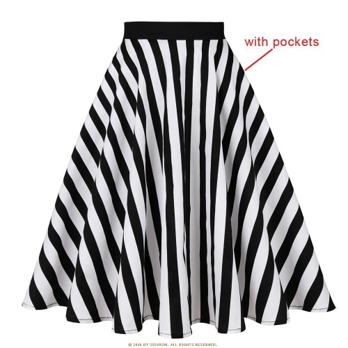 'Ghost with the Most' Black and White Plaid Skirt - Black White Striped / XL