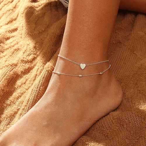 Simple Heart Anklet Ankle Bracelet by Fashion Hut Jewelry - Silver