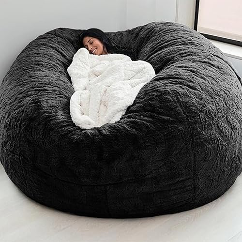GDAFF Giant Beanbag Chair,Adult Beanbag Chair 5ft /6ft /7ft Beanbag Cover Comfy Fur Oversized Beanbag Couch(No Filler)Large Fluffy Lazy Sofa for Bedroom Big Cuddle Chair Living Room Furniture,Black - 6ft(150*75cm) - Black