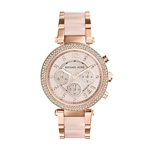 Michael Kors Parker Stainless Steel Watch with Glitz Accents - Blush/Rose Gold