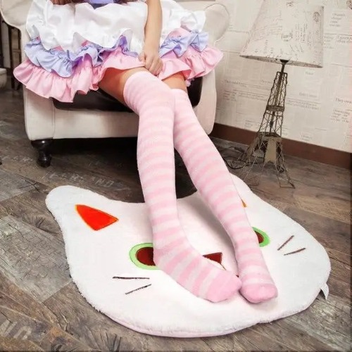 Thigh High Lolita Style Socks with Quality Elastic Comfort - Pink (Smaller Stripes)