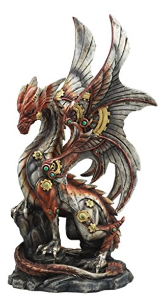 Gifts & Decor Ebros Ruler of Pantagonia Steampunk Cyborg Dragon Statue 10.5" Tall Gearwork Cybernetic Robot Dragon at Rest Figurine