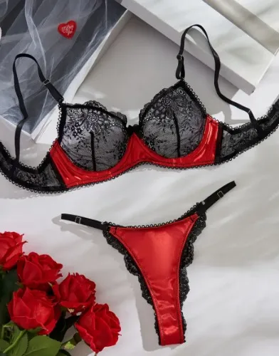 Lace satin sexy underwear set