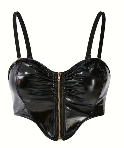 Black leather bralette