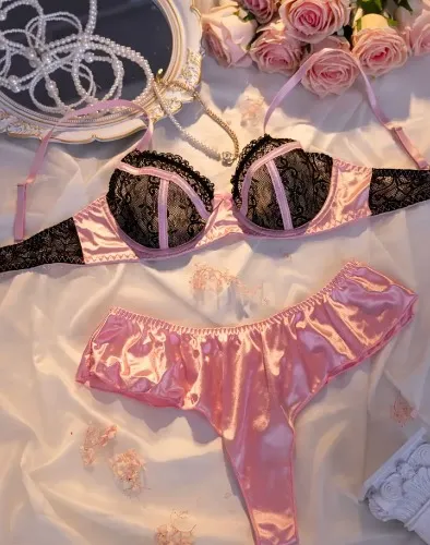 Pink hollow sexy lingerie set