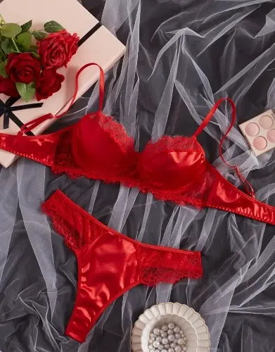 S*xy red satin lingerie set