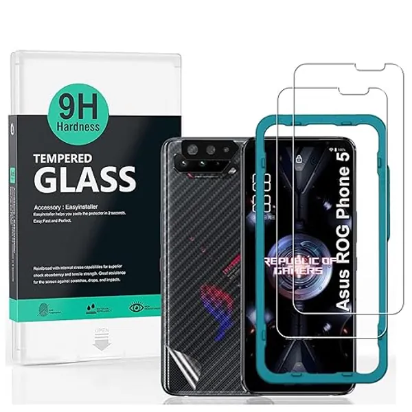 Ibywind Screen Protector (2 Pack) For Asus Rog phone 5/5 Pro/5 Ultimate,9H Hardness Tempered Glass,With 1Pc Metal Camera Lens Protector,1Pc Back Protector,Easy to Install