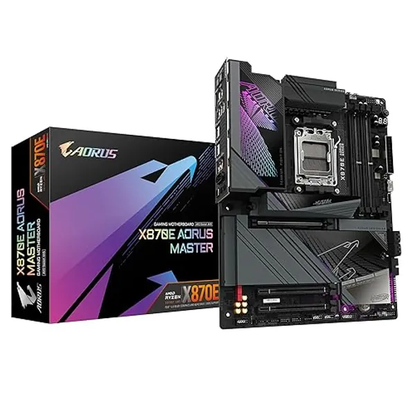 GIGABYTE X870E AORUS MASTER Motherboard - Supports AMD Ryzen 9000 CPUs, 16+2+2 Phases Digital VRM, up to 8600MHz DDR5 (OC), 3xPCIe 5.0, Wi-Fi 7, 5GbE LAN, USB 4 - X870E AORUS MASTER