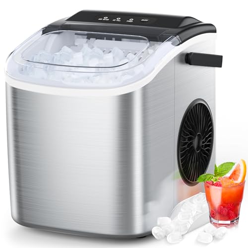 COWSAR Ice Maker Countertop, Stainless Steel Portable Ice Maker Machine with Self-Cleaning, 26.5lbs/24Hrs, 6 Mins/9 Pcs Bullet Ice, Perfectly for Home Use, Gift - 26.5LBS / 24H - Stainless Steel Silver - 1