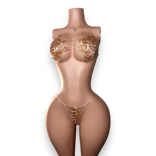 Africa — Champagne Snakeskin Bikini | L / PLAIN