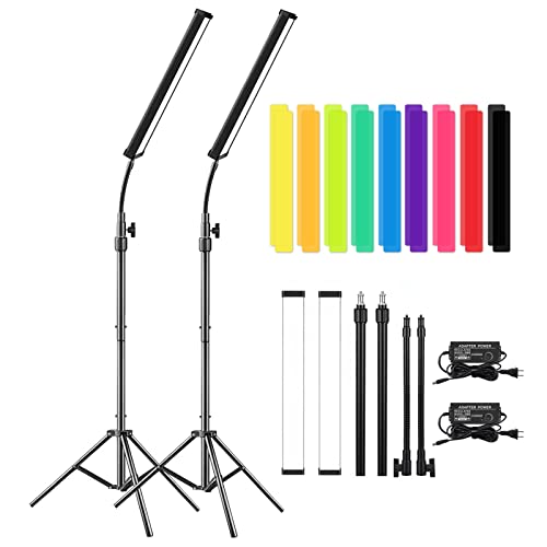 LED Video Light Stick Wand Kit-Photography Lighting with Adjustable Tripod Stand, 9 Color Filters, Gepege 2 Packs 5600K Dimmable Portable Video Studio Lighting for Live Streaming/Portrait/Vlog
