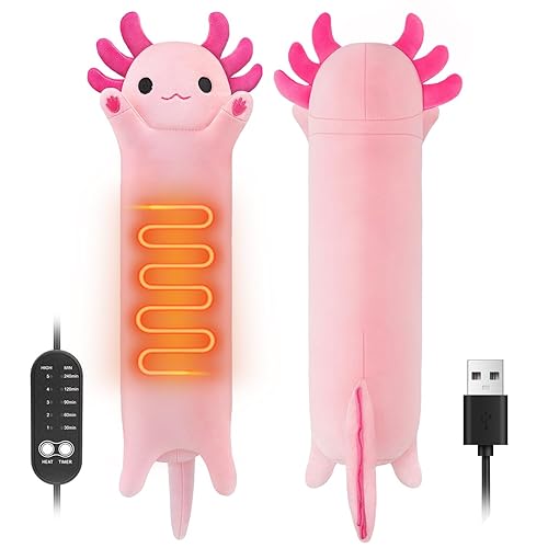 Axolotl Heating Pad for Period Cramps & Menstrual Pain Relief, Portable Electric Heat Pads USB Powered, Cute Stuff Stuffed Animals for Women Mom Teen Girls, Funny Birthday Christmas Axolotl Gifts - Pink Axolotl