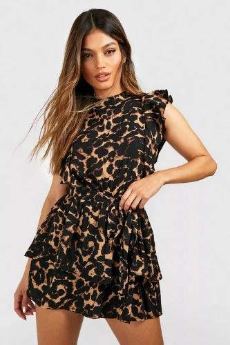 Leopard Ruffle Belted Playsuit