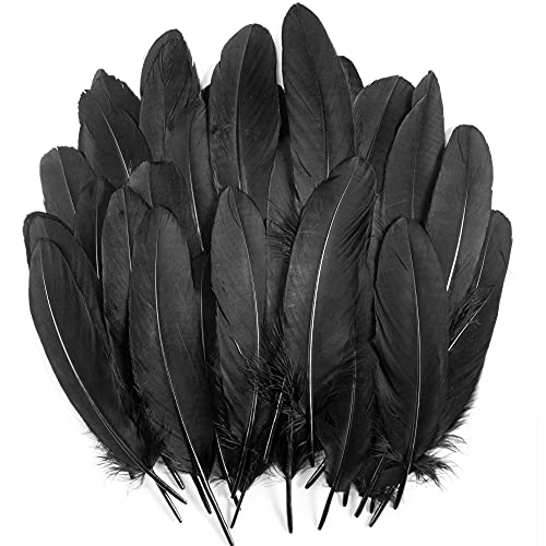 UNEEDE 120Pcs 6-8 Inch Black Feathers, Natural Goose Feathers for DIY Halloween Decorations, Cosplay, Gothic Costumes & Crafts - Black