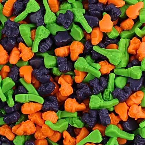 Spooky Gummy Candy - Halloween Gummy Brooms, Kittens, and Pumpkins - Festive Spooky Gummies - Halloween Creepy Candy, by Queen City Candy Cave (2 Pound) - Orange, Grape, Green Apple - 2 Pound