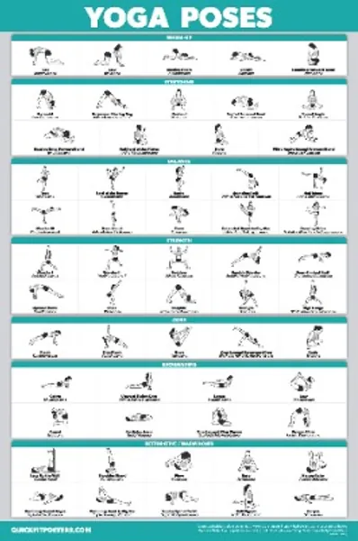 QuickFit Yoga Poses Poster - Beginner Yoga Position Chart - English and Sanskrit Names - Double Sided (Laminated, 18" x 27")