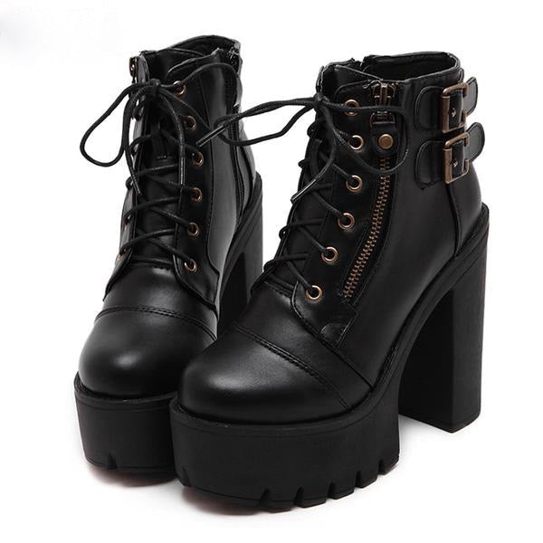 Chunky Lace Up Ankle Boots - 6.5