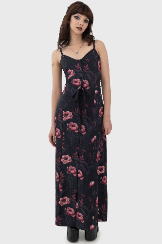 Cottage Chorus Maxi Dress | M / Black/Pink / 95% Polyester 5% Elastane