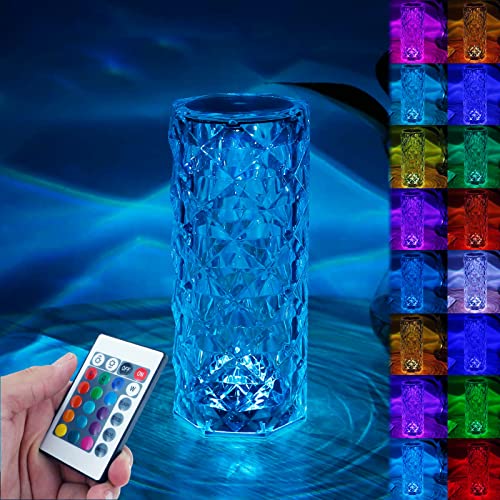 Crystal Lamp, Rose Diamond Table Lamp, 16 Colors RGB With Touch And Remote Control, USB Rechargeable Decorative Acrylic Rays lamp, Christmas decorations, Atmosphere Light for Living Room, Bedroom, Bar - 16 Color 2pcs