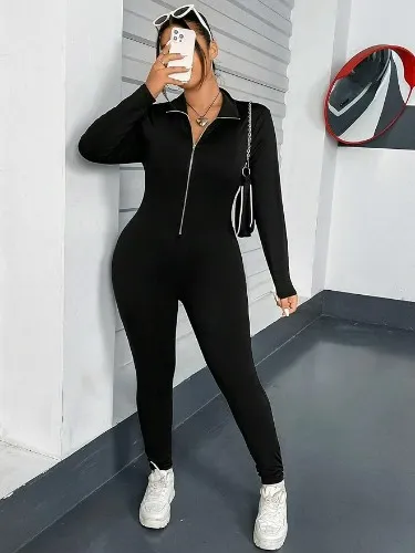 MakeMeChic Zip Up Jumpsuit