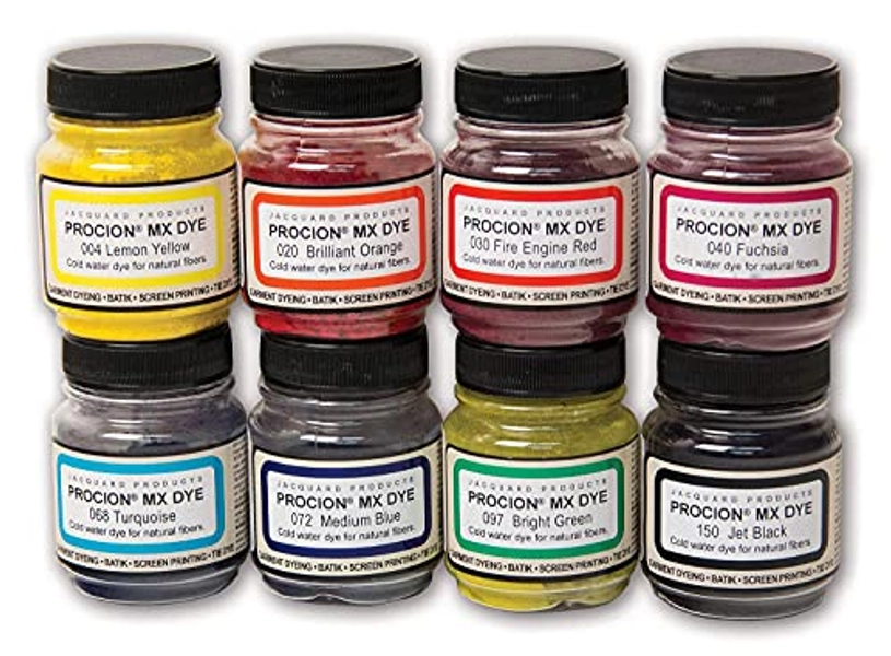 Jacquard Procion MX Dye 8 Color Set - Cold Water Dye - 2/3 oz - Permanent and Washfast Fiber Reactive Dye