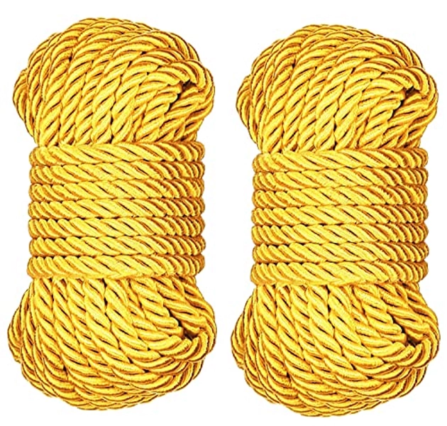 Multi-Purpose Twine Silk Touch Polyester Nylon Twisted Braided Rope for Crafts, Cargo, Tie-Downs, Marine, Camping, Swings (Gold - Pack of 2)